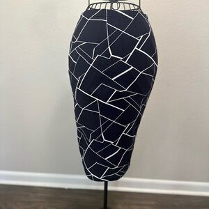 SHEIN Blue Black Asymmetrical Pencil Midi Skirt